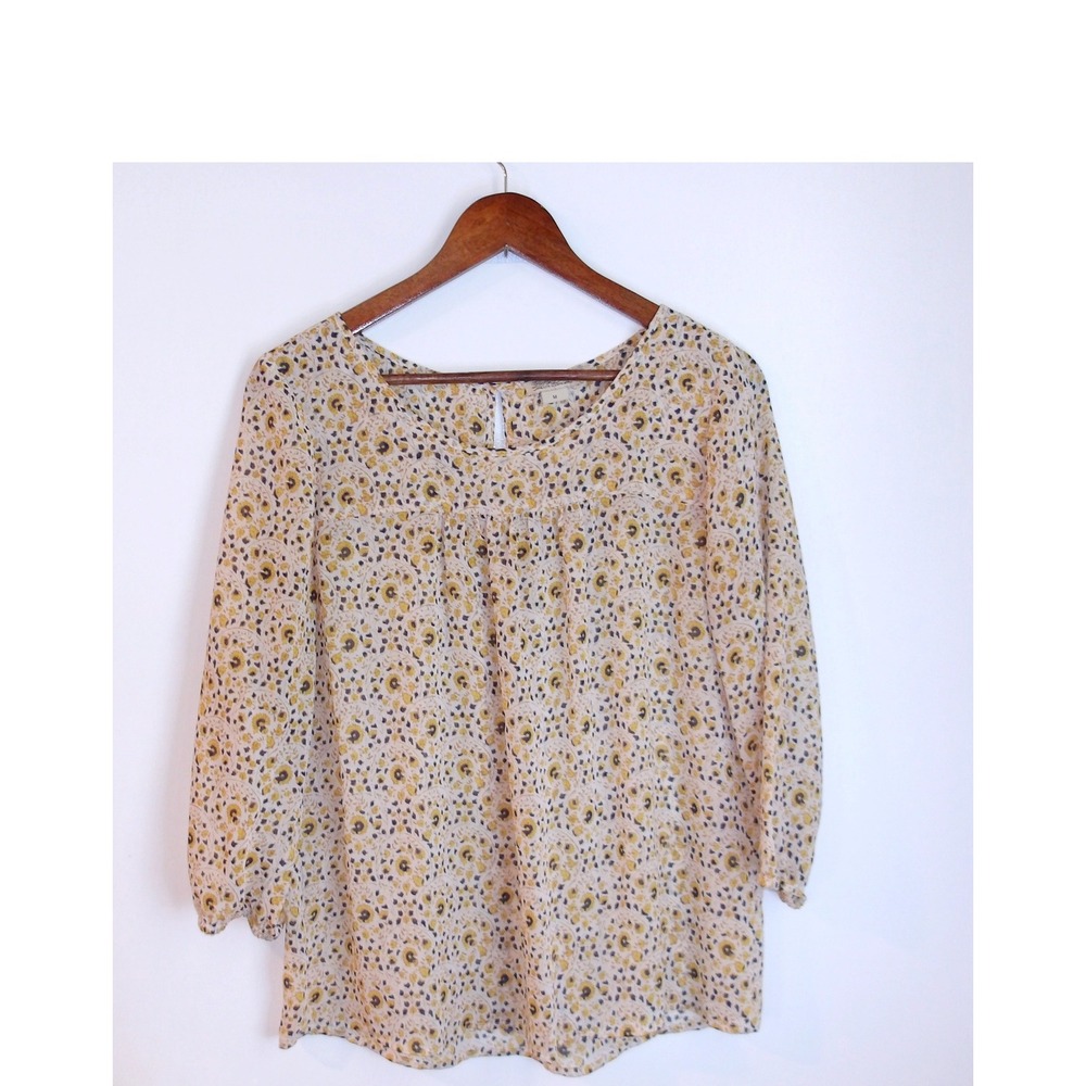 Lucky Floral‎ Print Blouse Keyhole Neckline Lightweight Top Size M /#5289